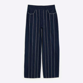 Blue Wide Leg Diamante Embellished Jeans