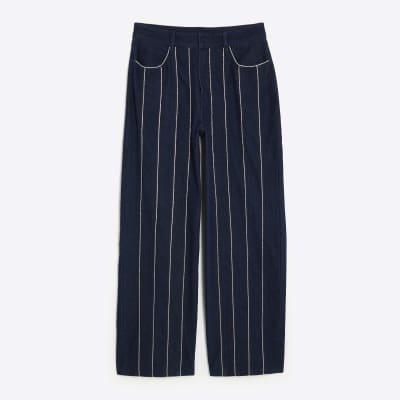 Blue Wide Leg Diamante Embellished Jeans