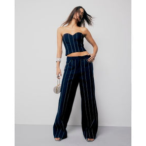 Blue Wide Leg Diamante Embellished Jeans