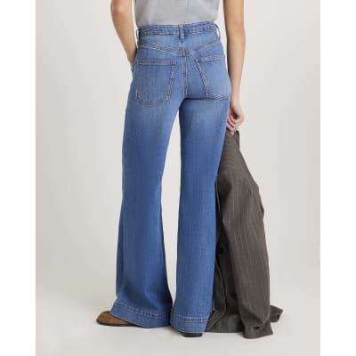 Blue Wide Leg Pocket Front Jeans