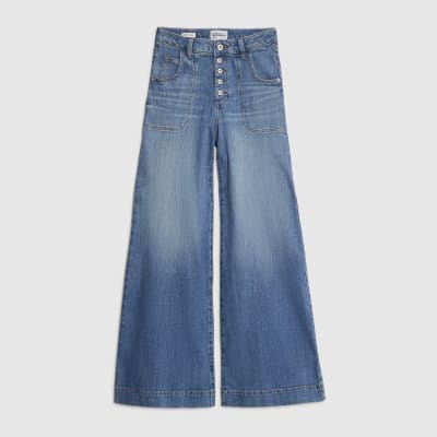 Blue Wide Leg Pocket Front Jeans