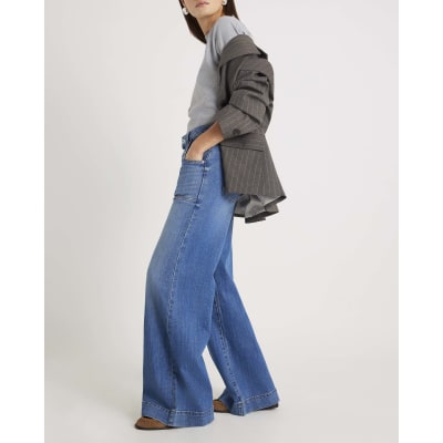 Blue Wide Leg Pocket Front Jeans