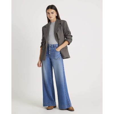 Blue Wide Leg Pocket Front Jeans