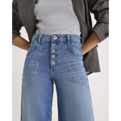 Blue Wide Leg Pocket Front Jeans
