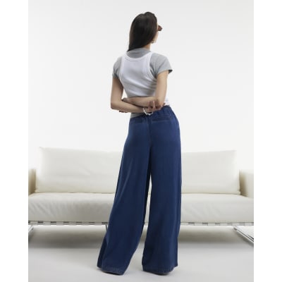 Blue Wide Leg Pyjama Style Drawstring Jeans