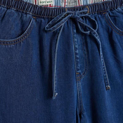 Blue Wide Leg Pyjama Style Drawstring Jeans