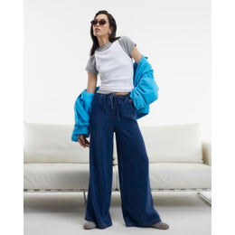 Blue Wide Leg Pyjama Style Drawstring Jeans