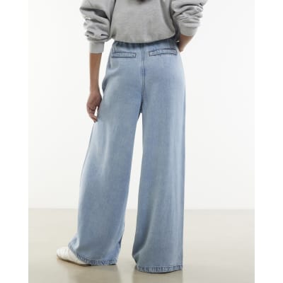 Blue Wide Leg Pyjama Style Drawstring Jeans
