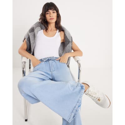 Blue Wide Leg Pyjama Style Jeans