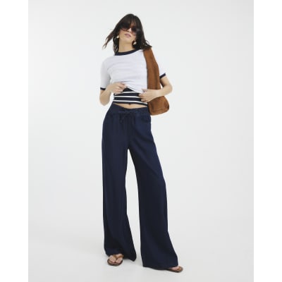 Blue Wide Leg Pyjama Style Jeans