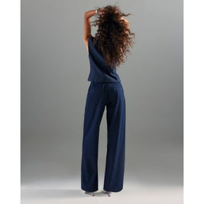 Blue Wide Leg Tie Front Jeans