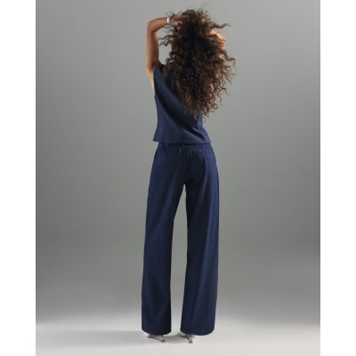 Blue Wide Leg Tie Front Jeans