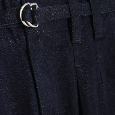 Blue Wide Leg Tie Front Jeans