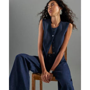 Blue Wide Leg Tie Front Jeans