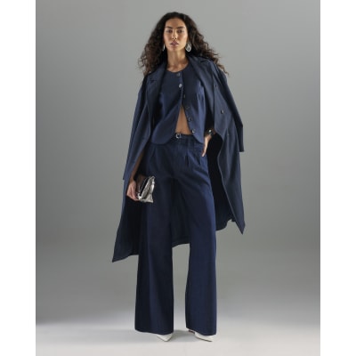 Blue Wide Leg Tie Front Jeans