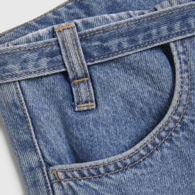 Blue Wide Leg Tie Front Jeans