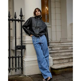 Blue Wide Leg Tie Front Jeans