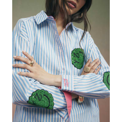 Blue Year Zero Stripe Smiley Face Shirt