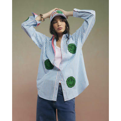 Blue Year Zero Stripe Smiley Face Shirt
