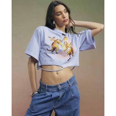 Blue Year Zero Tiger Graphic Crop T-Shirt
