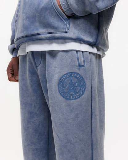 Magiri Embroidered Acid Wash Hoodie & Jogger Tracksuit in Washed Blue
