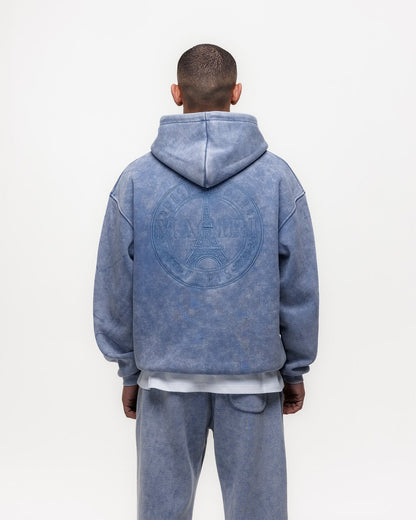 Magiri Embroidered Acid Wash Hoodie & Jogger Tracksuit in Washed Blue