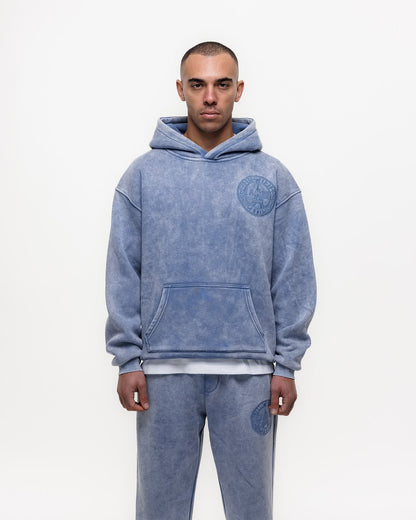 Magiri Embroidered Acid Wash Hoodie & Jogger Tracksuit in Washed Blue
