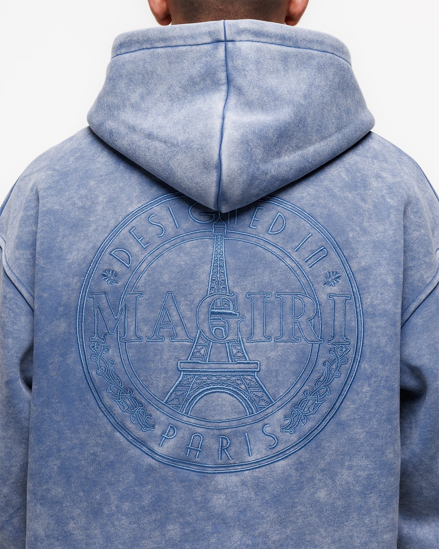Magiri Embroidered Acid Wash Hoodie & Jogger Tracksuit in Washed Blue
