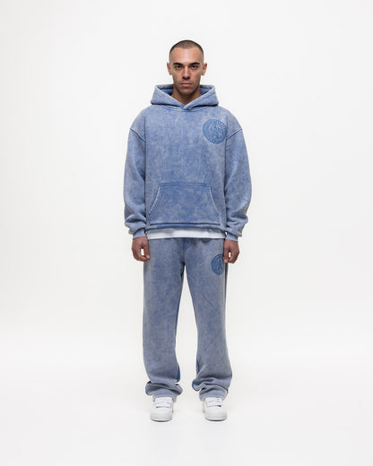 Magiri Embroidered Acid Wash Hoodie & Jogger Tracksuit in Washed Blue