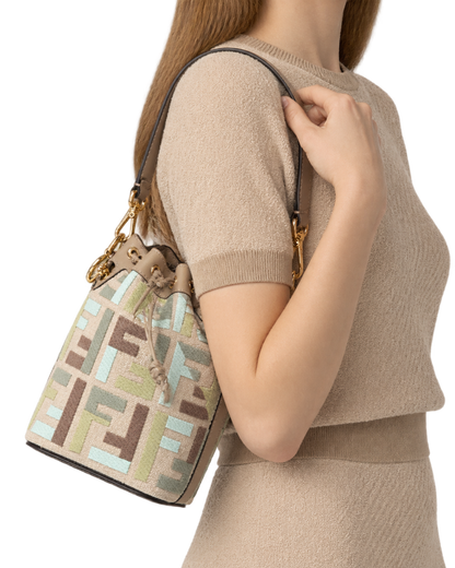 Borsa Mon Tresor Fendi in canvas e pelle con monogram FF jacquard