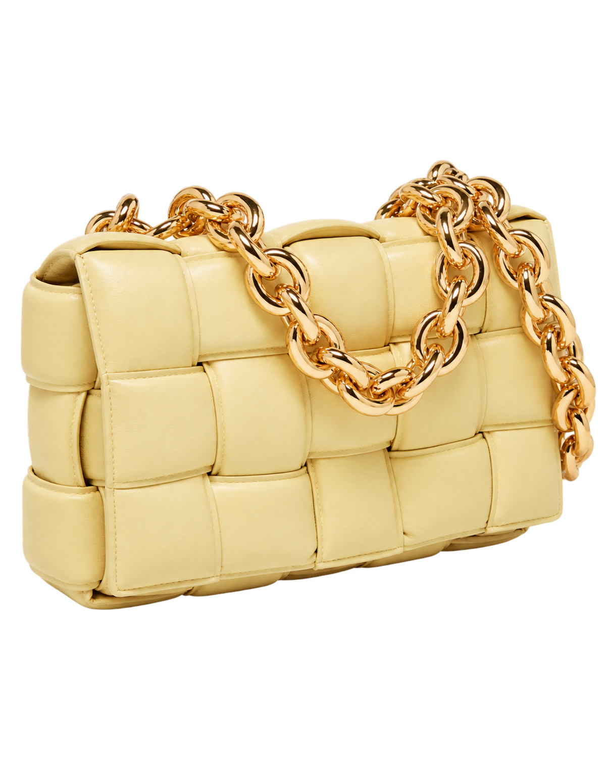 Bottega Veneta Yellow Intrecciato Leather Padded Cassette Chain Bag