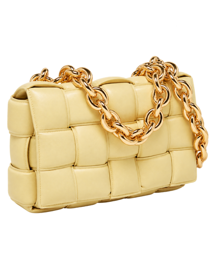 Bottega Veneta Yellow Intrecciato Leather Padded Cassette Chain Bag