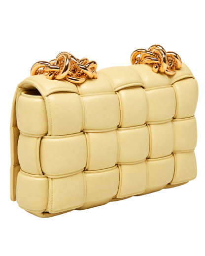 Bottega Veneta Yellow Intrecciato Leather Padded Cassette Chain Bag