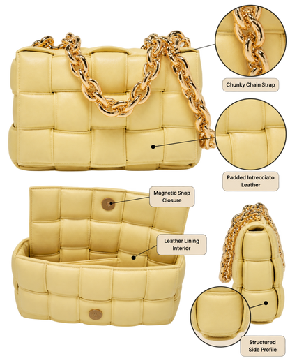 Bottega Veneta Yellow Intrecciato Leather Padded Cassette Chain Bag