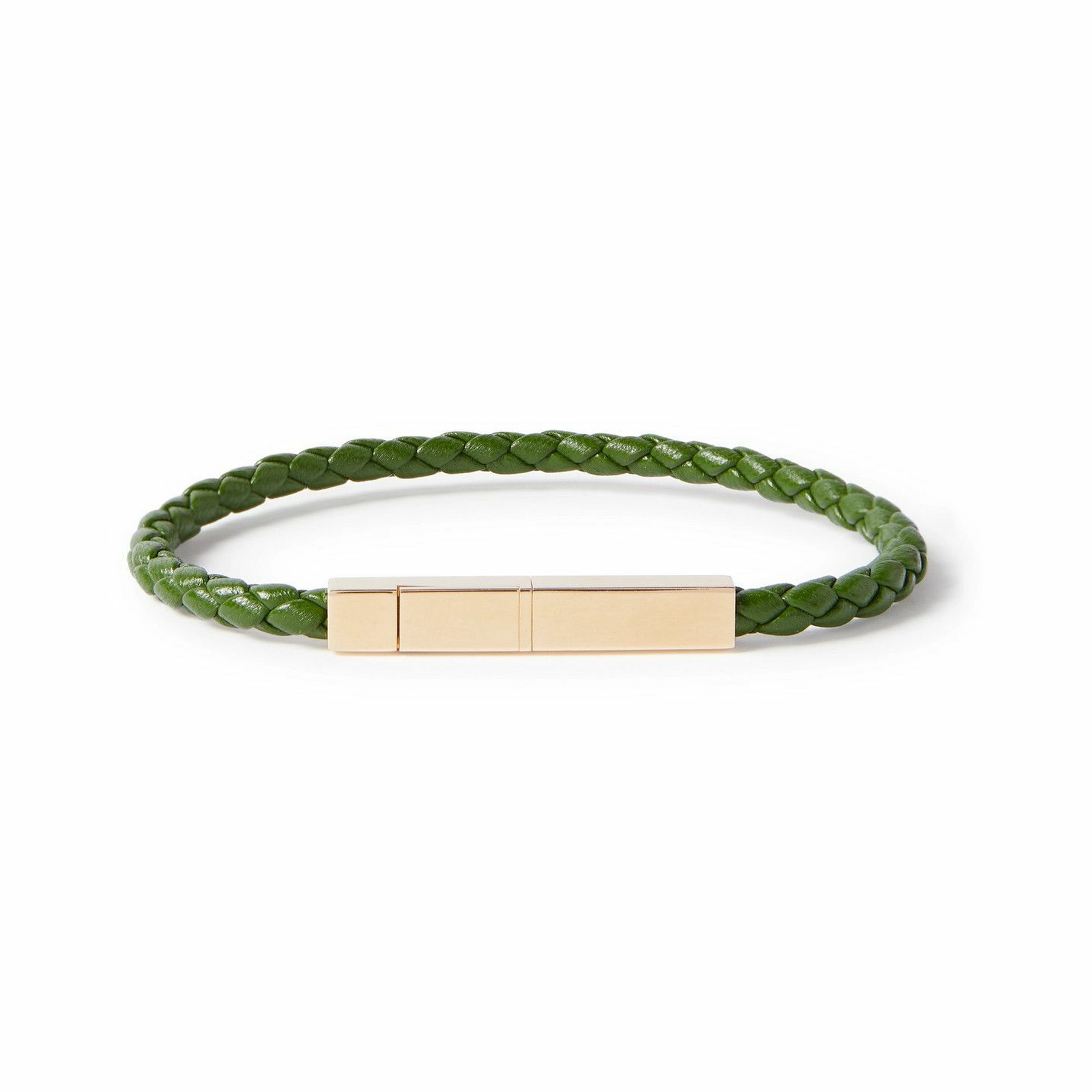 Braided Leather and Gold-Plated Bracelet - Green