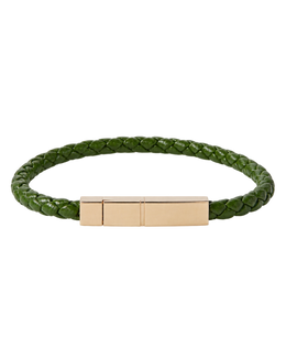 Braided Leather and Gold-Plated Bracelet - Green