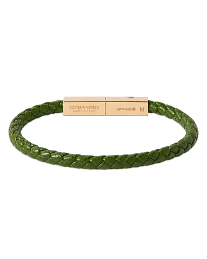 Braided Leather and Gold-Plated Bracelet - Green