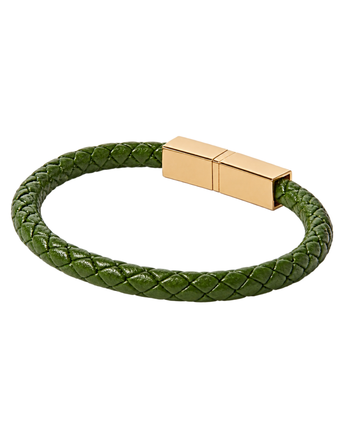 Braided Leather and Gold-Plated Bracelet - Green