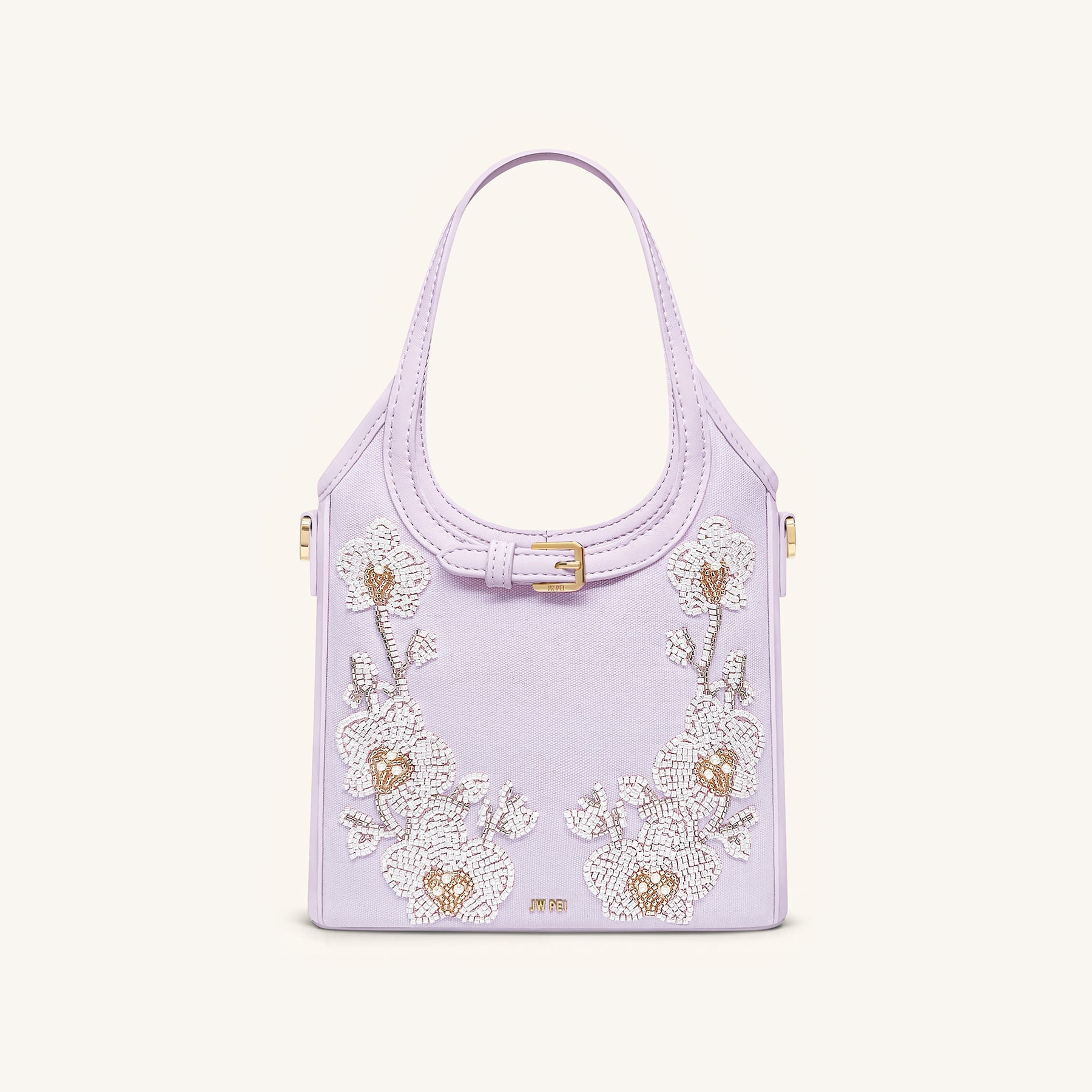 Brooke Mini Belted Embellished Orchid Beaded Top Handle Bag - Lavender