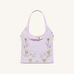 Brooke Mini Belted Embellished Orchid Beaded Top Handle Bag - Lavender