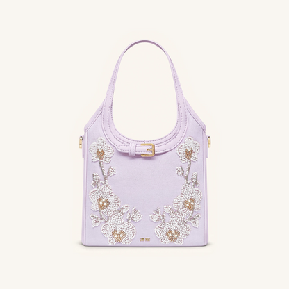 Brooke Mini Belted Embellished Orchid Beaded Top Handle Bag - Lavender