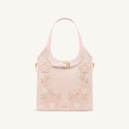 Brooke Mini Belted Embellished Orchid Beaded Top Handle Bag - Pink