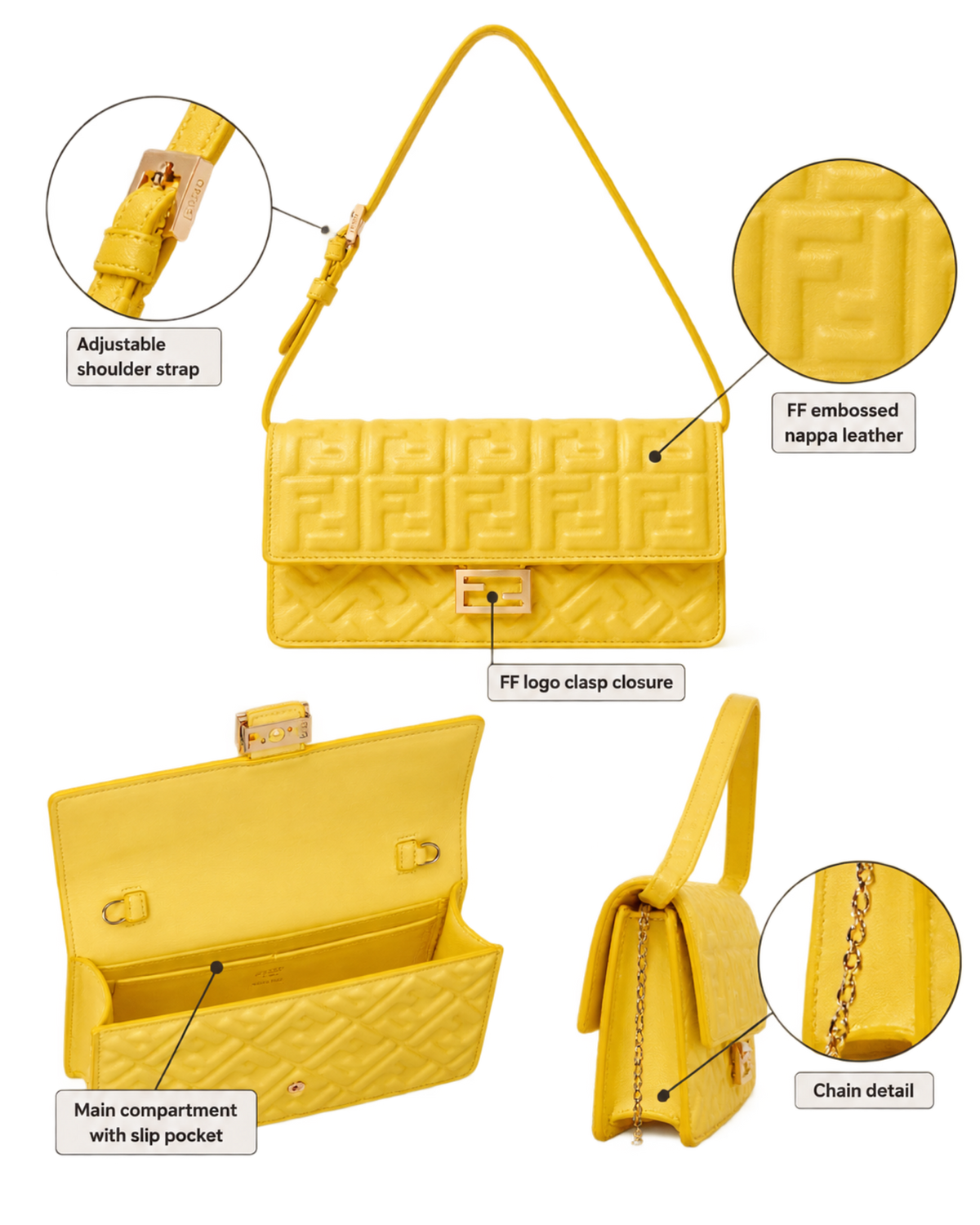 Broom yellow nappa leather wallet with FF motif