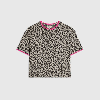 Brown Animal Print Whipstitch T-Shirt
