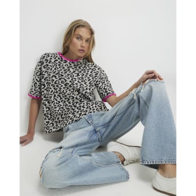 Brown Animal Print Whipstitch T-Shirt