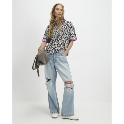 Brown Animal Print Whipstitch T-Shirt