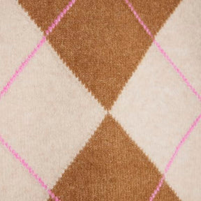 Brown Argyle V Neck Knit Jumper