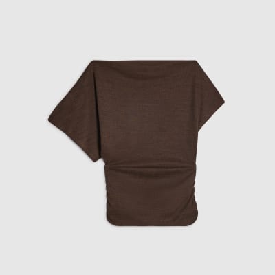 Brown Banded Hem Drape Top