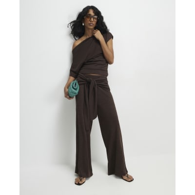 Brown Banded Hem Drape Top