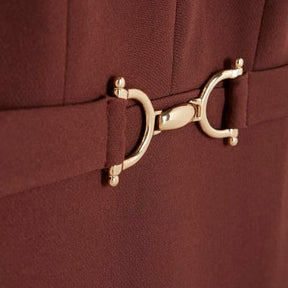 Brown Belted Collar Midi Dress